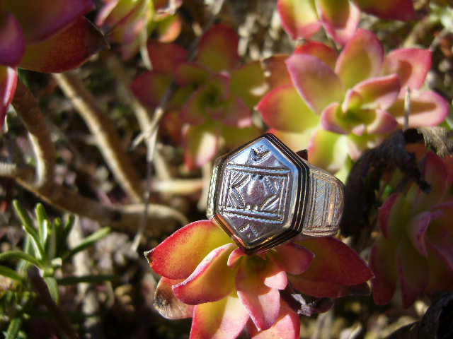 Bague Touareg Hexagonale Argent et Ebene