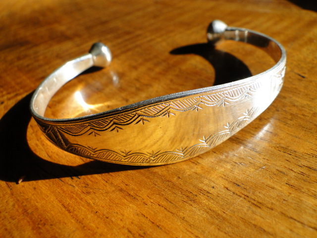 [BR517] Bracelet Touareg Argent Grave Feuille