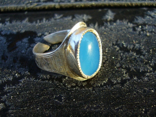 [BG701] Bague Touareg Agate Bleue Gravee - Reglable
