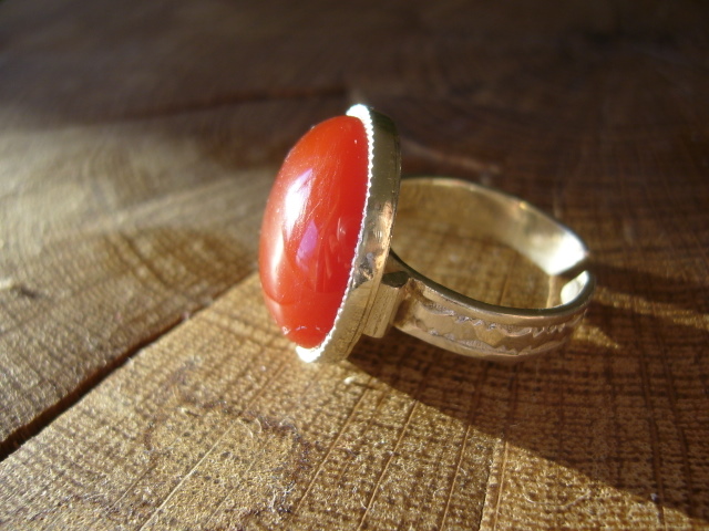 [BG706] Bague Touareg Agate Grand Rond Rouge - Reglable