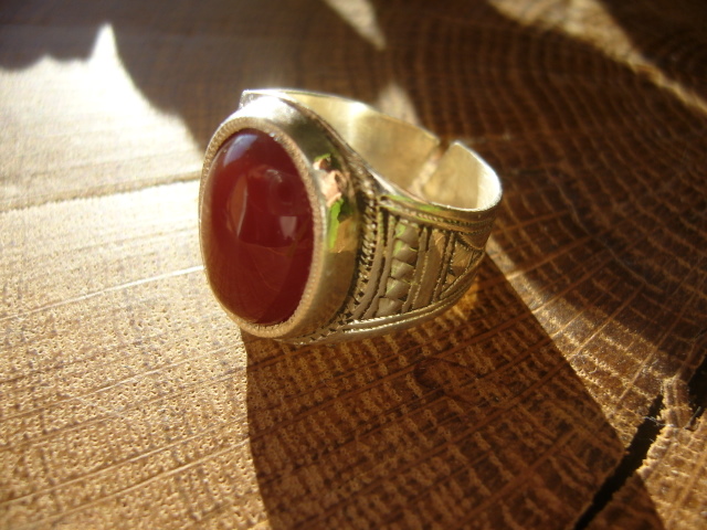 [BG704] Bague Touareg Agate Ovale Rouge 2 - Reglable