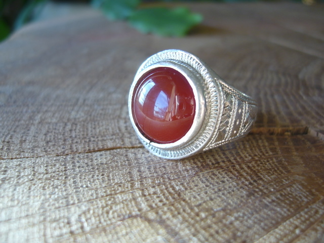 [BG705] Bague Touareg Agate Ronde Rouge - Reglable