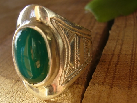 [BG709] Bague Touareg Chevalier Agate Verte - Reglable