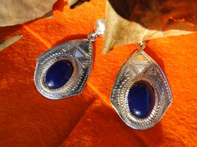 [BO314] Boucles Oreilles Touareg Agate Ovale Bleue Grande