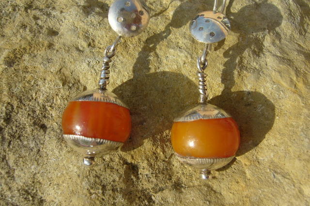 Boucles Oreilles Touareg  Rond d'Agate Orangee
