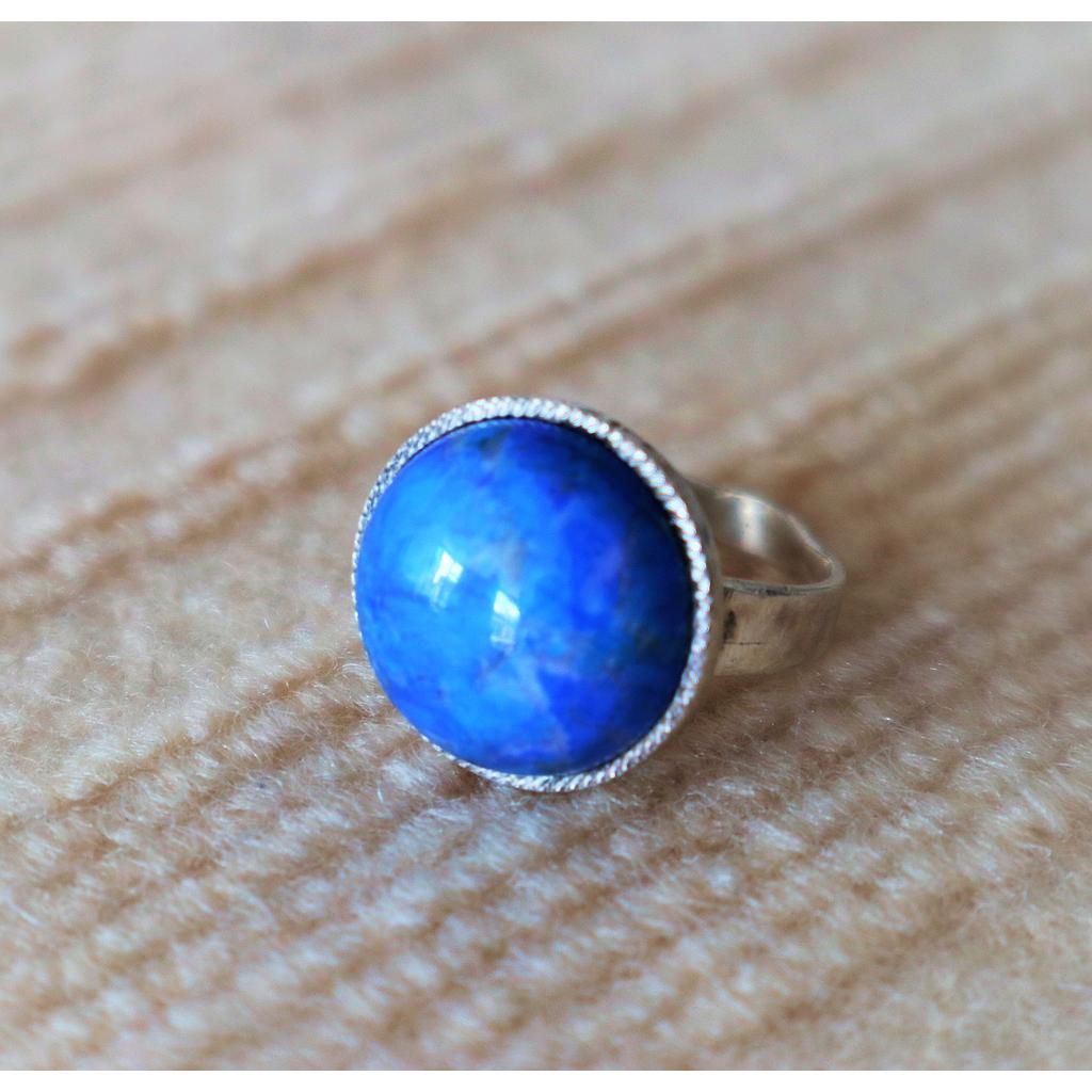 [BG311] Bague Touareg Agate Ronde Bleue