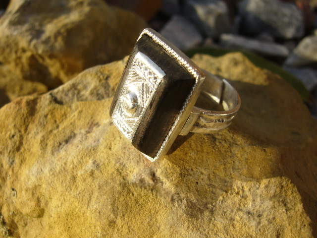[BG605] Bague Touareg Rectangle Ebene Coeur d'Argent - Reglable