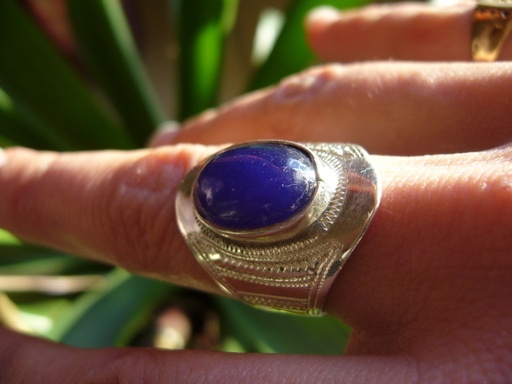 [BG708] Bague Touareg Chevalier Agate Bleu - Reglable