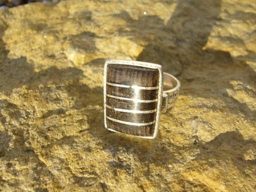 [BG217] Bague Touareg Rectangle Ebene Traits d'Argent