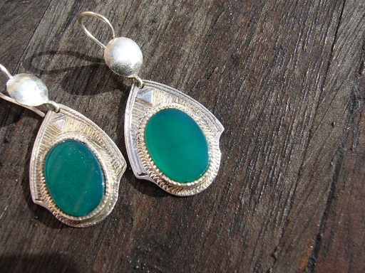 [BO304] Boucles Oreilles Touareg  Agate Ovale Verte