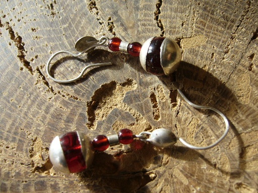 [BO303] Boucles Oreilles Touareg Rond d'Agate Rouge