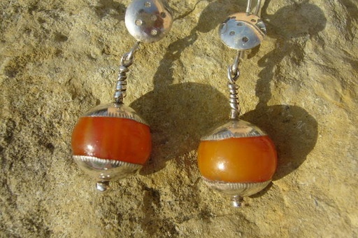 [BO311] Boucles Oreilles Touareg  Rond d'Agate Orangee