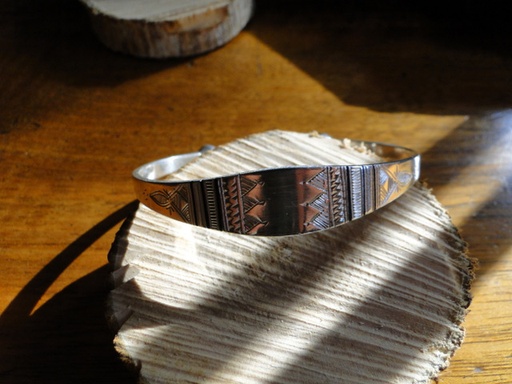 [BR518] Bracelet Touareg Argent Grave Feuille Ebene